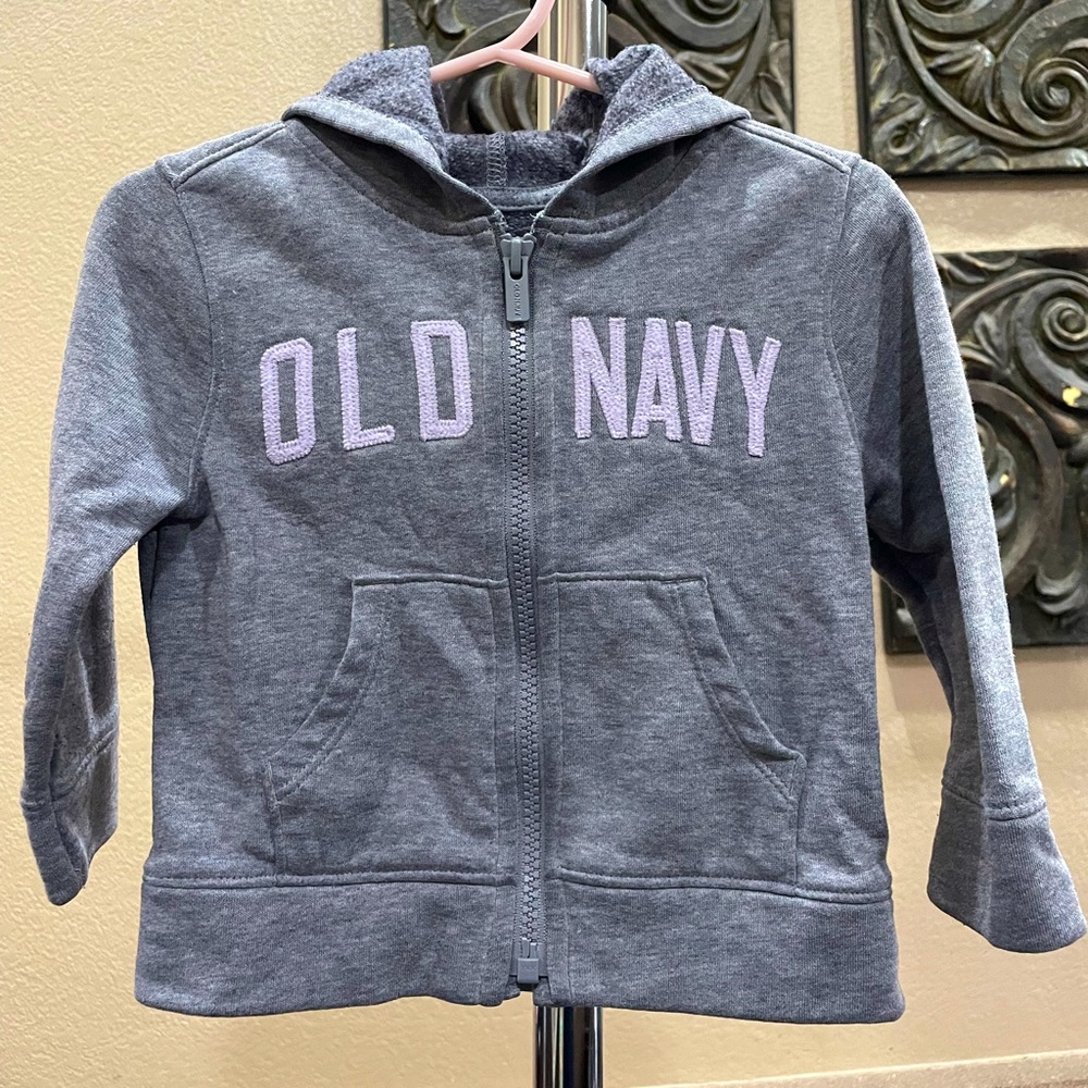 Old Navy, Infant Zip Up Hoodie, 18-24M, Gray and Lavender Letters, Used